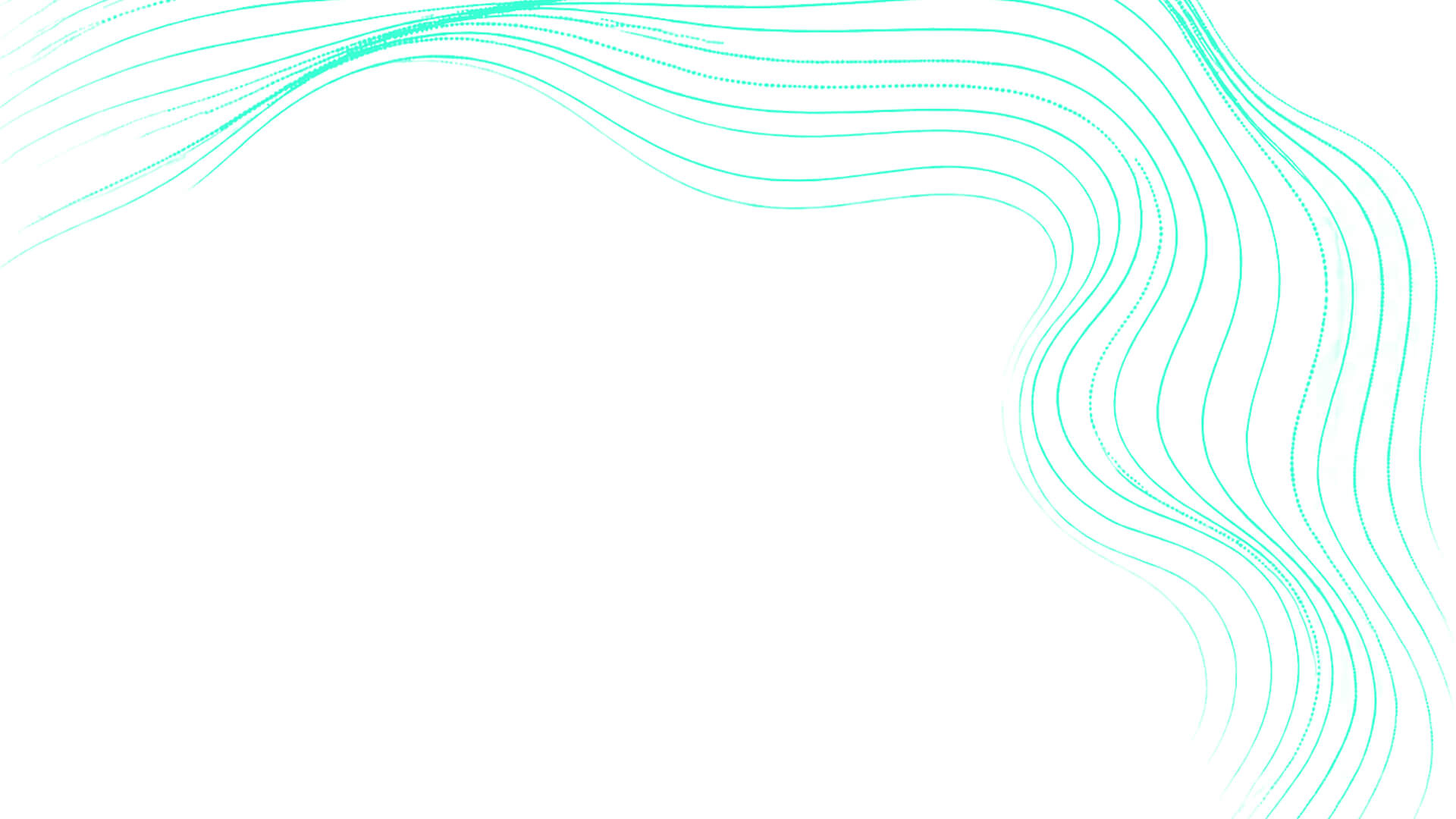 Abstract turquoise curved lines forming wave-like flowing pattern on white background.